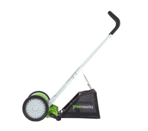 Greenworks 16-Inch Reel Lawn Mower with Grass Catcher 25052,Black/Green