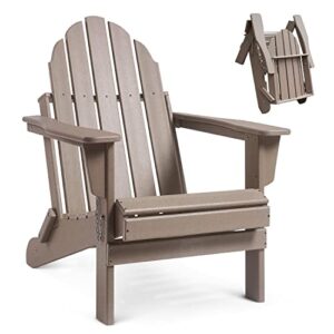 classic folding adirondack chair, weather resistant patio seating, heavy duty poly plastic outdoor chairs, deck fire pit garden lawn backyard porch chairs – easy assemble – brown