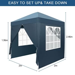 Outvita 6.5x6.5ft Pop Up Canopy Tent, Outdoor Instant Shelter Folding Canopy with 4 Side Walls and Carry Bag for Commercial Events, Party, Backyard BBQ, Camping Blue