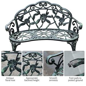 Outsunny Garden Bench Loveseat with Floral Rose Style, Cast Aluminum Frame for Outdoor, Patio, Park, Deck, Antique Green