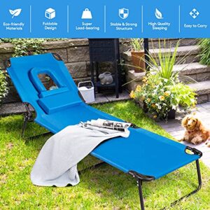 Giantex Beach Lounge Chair Chaise Lounge Chairs for Outside with Hole for Face,3 Adjustable Positions,Reclining Folding Lightweight Patio Lawn Chairs for Sunbathing Tanning Chair(1,Navy)