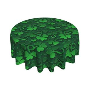 Sweetshow St Patricks Day Tablecloth Round 60 Inch Clover Shamrock Print Decorative Round Dark Green Table Cloth Decor for Home Kitchen Dining Room Party Picnic Holiday Decorations