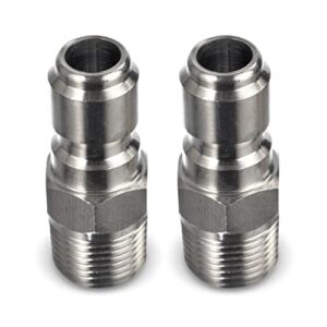 pressure washer quick connect fittings by essential washer, stainless steel 3/8 inch male npt pressure washer plug – set of 2, works with most stainless steel or brass pressure washer couplers
