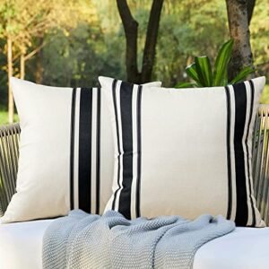 OTOSTAR Pack of 2 Outdoor Waterproof Decorative Pillow Covers 18x18 Inch Linen Geometry Pillowcases Cushion Case Garden Throw Pillow Covers Pillows Shell for Patio Furniture Couch Tent Balcony (Black)