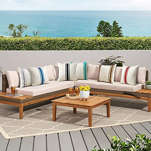 OTOSTAR Pack of 2 Outdoor Waterproof Decorative Pillow Covers 18x18 Inch Linen Geometry Pillowcases Cushion Case Garden Throw Pillow Covers Pillows Shell for Patio Furniture Couch Tent Balcony (Black)