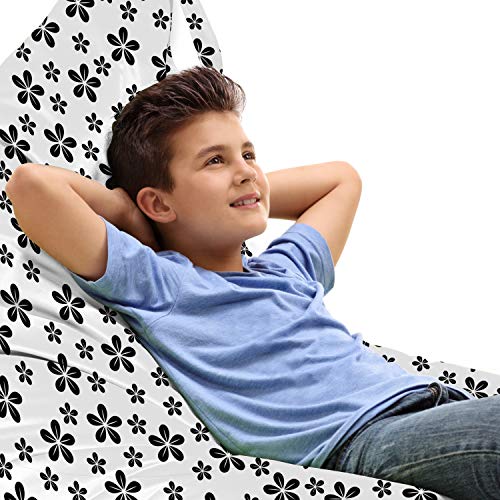 Ambesonne Black and White Lounger Chair Bag, Daisy Flower Buds Pattern Summer Buds Revival Blossoms Chamomile Season, High Capacity Storage with Handle Container, Lounger Size, Charcoal Grey