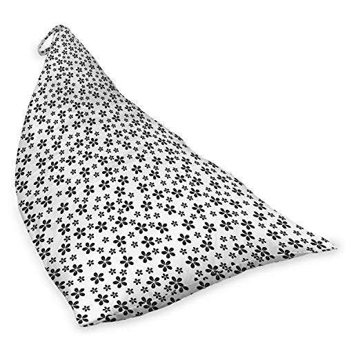 Ambesonne Black and White Lounger Chair Bag, Daisy Flower Buds Pattern Summer Buds Revival Blossoms Chamomile Season, High Capacity Storage with Handle Container, Lounger Size, Charcoal Grey