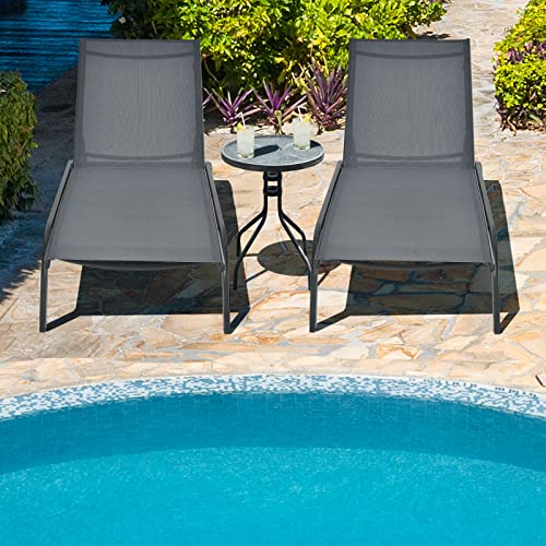 Giantex Patio Lounge Chairs for Pool Area, Outdoor Chaise Lounger with 6 Adjustable Position Smooth Wheels and Quick-Drying Fabric, Lawn Recliner for Backyard, Garden Sunbathing Chair (2, Gray)