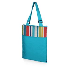 ONIVA - a Picnic Time brand - Vista Outdoor Picnic Blanket & Tote - Beach Blanket - Camping Blanket, (Fun Stripe Pattern with Aqua Blue Exterior)