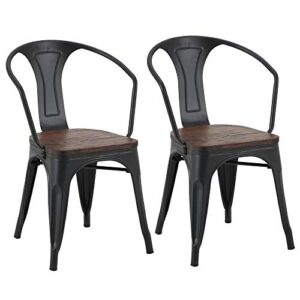 lssbought tolix style metal dining chair indoor-outdoor use kitchen chairs stackable arm chairs set of 2 (black)