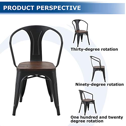 LSSBOUGHT Tolix Style Metal Dining Chair Indoor-Outdoor Use Kitchen Chairs Stackable Arm Chairs Set of 2 (Black)