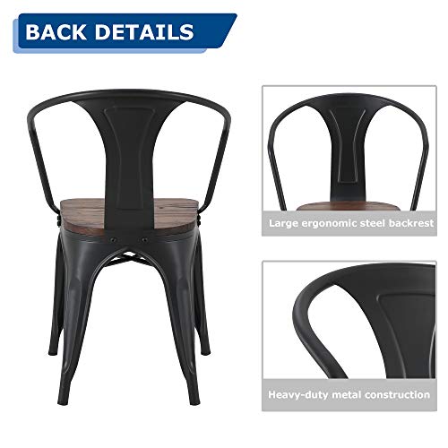 LSSBOUGHT Tolix Style Metal Dining Chair Indoor-Outdoor Use Kitchen Chairs Stackable Arm Chairs Set of 2 (Black)