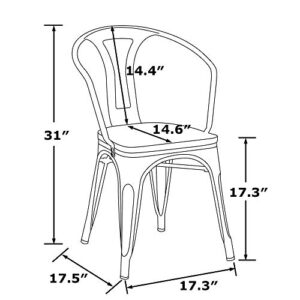 LSSBOUGHT Tolix Style Metal Dining Chair Indoor-Outdoor Use Kitchen Chairs Stackable Arm Chairs Set of 2 (Black)