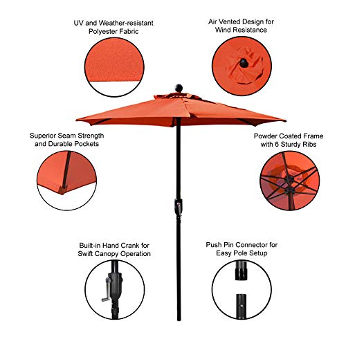 Westcharm Patio Umbrella Outdoor Table Umbrella with 6 Sturdy Ribs and Crank 6.5 ft, Orange Umbrella