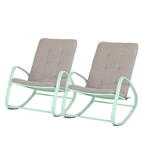 Sophia & William Outdoor Rocking Chairs Set of 2 Patio Metal Padded Rocker Chair Support 300lbs for Porch Balcony Deck Lawn Poolside and Indoor, Green