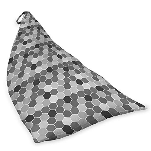 Lunarable Geometric Lounger Chair Bag, Greyscale Honeycomb Pattern Hexagons Geometric Illustration, High Capacity Storage with Handle Container, Lounger Size, Charcoal Grey Pale Grey