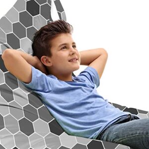 lunarable geometric lounger chair bag, greyscale honeycomb pattern hexagons geometric illustration, high capacity storage with handle container, lounger size, charcoal grey pale grey
