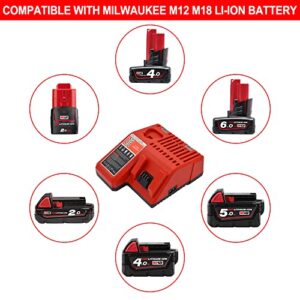 WORTHMAH 2 Pack 18V M18 Lithium Batteries Replacement for Milwaukee M18 Battery with 1 Battery Charger for Milwaukee M-12/M-18 Battery