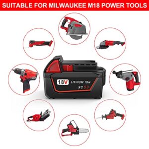 WORTHMAH 2 Pack 18V M18 Lithium Batteries Replacement for Milwaukee M18 Battery with 1 Battery Charger for Milwaukee M-12/M-18 Battery