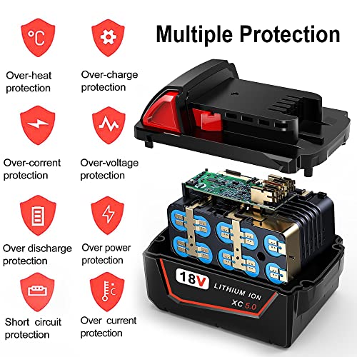 WORTHMAH 2 Pack 18V M18 Lithium Batteries Replacement for Milwaukee M18 Battery with 1 Battery Charger for Milwaukee M-12/M-18 Battery