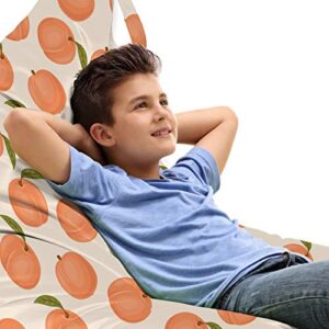 lunarable fruits lounger chair bag, pattern of repetitive peaches with leaves organic healthy element, high capacity storage with handle container, lounger size, salmon green and eggshell