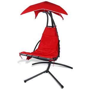 terrace hanging chaise longue with replaceable cover and umbrella cloth, suitable for chaise lounge hammock, soft and comfortable, waterproof and moisture proof (cushions, pillows not included) (red)