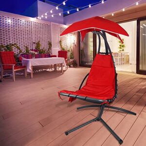 Terrace Hanging Chaise Longue with Replaceable Cover and Umbrella Cloth, Suitable for Chaise Lounge Hammock, Soft and Comfortable, Waterproof and Moisture Proof (Cushions, Pillows not Included) (Red)