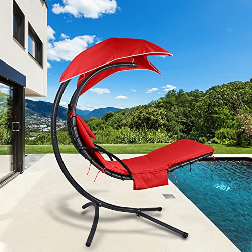 Terrace Hanging Chaise Longue with Replaceable Cover and Umbrella Cloth, Suitable for Chaise Lounge Hammock, Soft and Comfortable, Waterproof and Moisture Proof (Cushions, Pillows not Included) (Red)