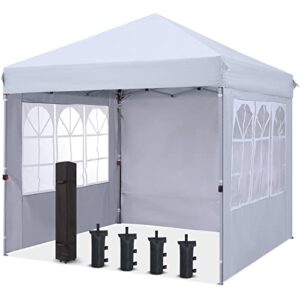 cooshade 8×8 ft pop up canopy tent enclosed instant folding canopy shelter with elegant church window outdoor pavilion cater party wedding bbq events tent(white)