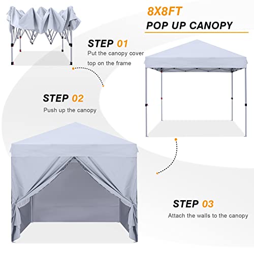 COOSHADE 8x8 Ft Pop up Canopy Tent Enclosed Instant Folding Canopy Shelter with Elegant Church Window Outdoor Pavilion Cater Party Wedding BBQ Events Tent(White)