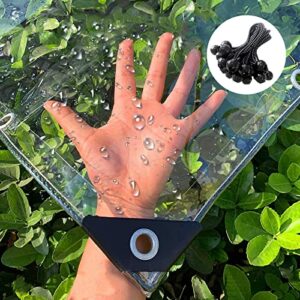 clear waterproof tarp, pvc 11.8 mil tarpaulin with grommets and cable tie, duty heavy tear resistant cover for camping, plants greenhouse, cars, patio and pavilion