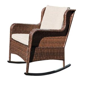 sunsitt outdoor resin wicker rocking chair with olefin cushions, patio yard furniture club rocker chair, brown wicker & beige cushions