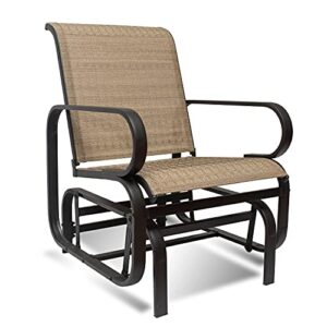 Outdoor Patio Glider Chair,Metal & Mesh Swing Rocking Lounge Comfortable Chair, for Outside Lawn,Backyard,Porch,Balcony,Pool, Brown