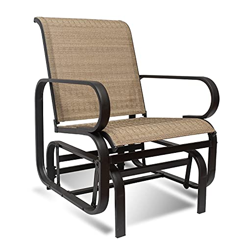 Outdoor Patio Glider Chair,Metal & Mesh Swing Rocking Lounge Comfortable Chair, for Outside Lawn,Backyard,Porch,Balcony,Pool, Brown