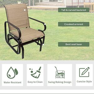 Outdoor Patio Glider Chair,Metal & Mesh Swing Rocking Lounge Comfortable Chair, for Outside Lawn,Backyard,Porch,Balcony,Pool, Brown