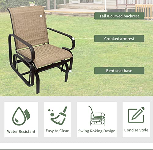 Outdoor Patio Glider Chair,Metal & Mesh Swing Rocking Lounge Comfortable Chair, for Outside Lawn,Backyard,Porch,Balcony,Pool, Brown