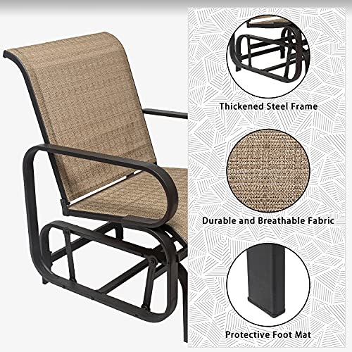 Outdoor Patio Glider Chair,Metal & Mesh Swing Rocking Lounge Comfortable Chair, for Outside Lawn,Backyard,Porch,Balcony,Pool, Brown