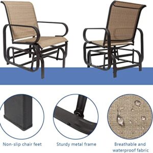 Outdoor Patio Glider Chair,Metal & Mesh Swing Rocking Lounge Comfortable Chair, for Outside Lawn,Backyard,Porch,Balcony,Pool, Brown