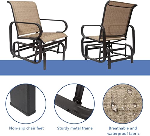 Outdoor Patio Glider Chair,Metal & Mesh Swing Rocking Lounge Comfortable Chair, for Outside Lawn,Backyard,Porch,Balcony,Pool, Brown