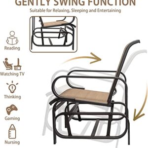 Outdoor Patio Glider Chair,Metal & Mesh Swing Rocking Lounge Comfortable Chair, for Outside Lawn,Backyard,Porch,Balcony,Pool, Brown