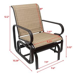 Outdoor Patio Glider Chair,Metal & Mesh Swing Rocking Lounge Comfortable Chair, for Outside Lawn,Backyard,Porch,Balcony,Pool, Brown