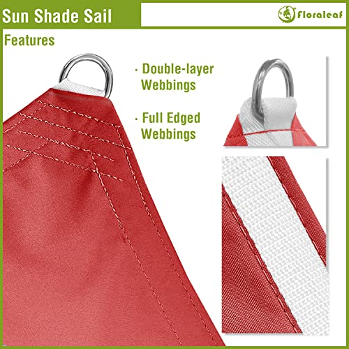 FLORALEAF Sun Shade Sail 16' X 24' Rectangular Terylene Waterproof UV Block Canopy 260GSM for Outdoor Patio Lawn Garden Backyard, Red