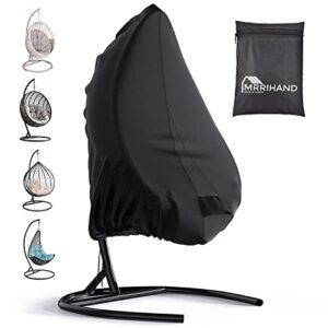 mrrihand patio swing chair cover, waterproof egg chair covers for outdoor furniture, outdoor windproof swing egg chair covers with zipper & drawstring (74.8”h x 45.3”w, black)