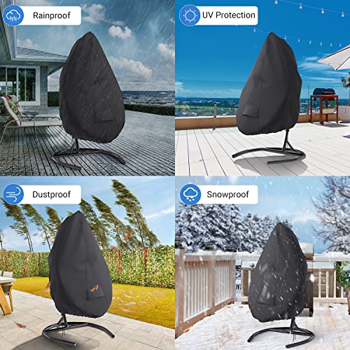 Mrrihand Patio Swing Chair Cover, Waterproof Egg Chair Covers for Outdoor Furniture, Outdoor Windproof Swing Egg Chair Covers with Zipper & Drawstring (74.8”H X 45.3”W, Black)