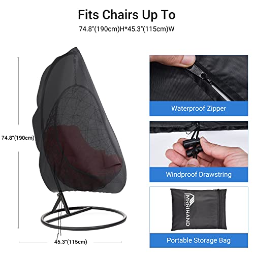 Mrrihand Patio Swing Chair Cover, Waterproof Egg Chair Covers for Outdoor Furniture, Outdoor Windproof Swing Egg Chair Covers with Zipper & Drawstring (74.8”H X 45.3”W, Black)