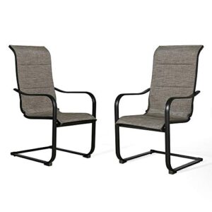 patio tree 2 pieces outdoor c spring motion dining chairs, patio steel textilene bistro chairs with cotton padded and armrest