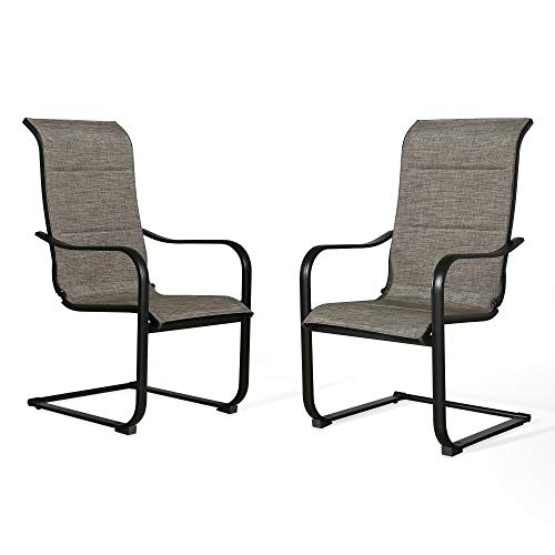 PATIO TREE 2 Pieces Outdoor C Spring Motion Dining Chairs, Patio Steel Textilene Bistro Chairs with Cotton Padded and Armrest