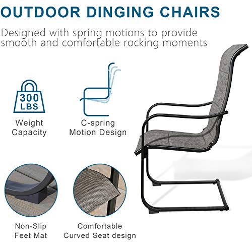 PATIO TREE 2 Pieces Outdoor C Spring Motion Dining Chairs, Patio Steel Textilene Bistro Chairs with Cotton Padded and Armrest