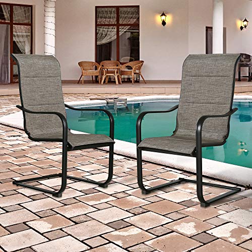 PATIO TREE 2 Pieces Outdoor C Spring Motion Dining Chairs, Patio Steel Textilene Bistro Chairs with Cotton Padded and Armrest