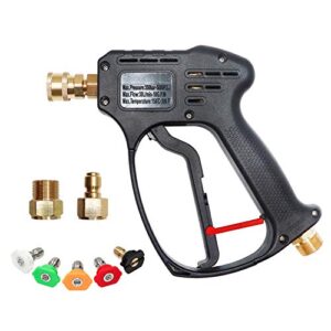 edou direct pressure washer short gun kit | 5,000 psi max working pressure | includes: 3/8″ quick-connect, 1/4″ quick-connect m22-15 hose connector, 5 spray nozzles (0°/15°/25°/40°/soap)